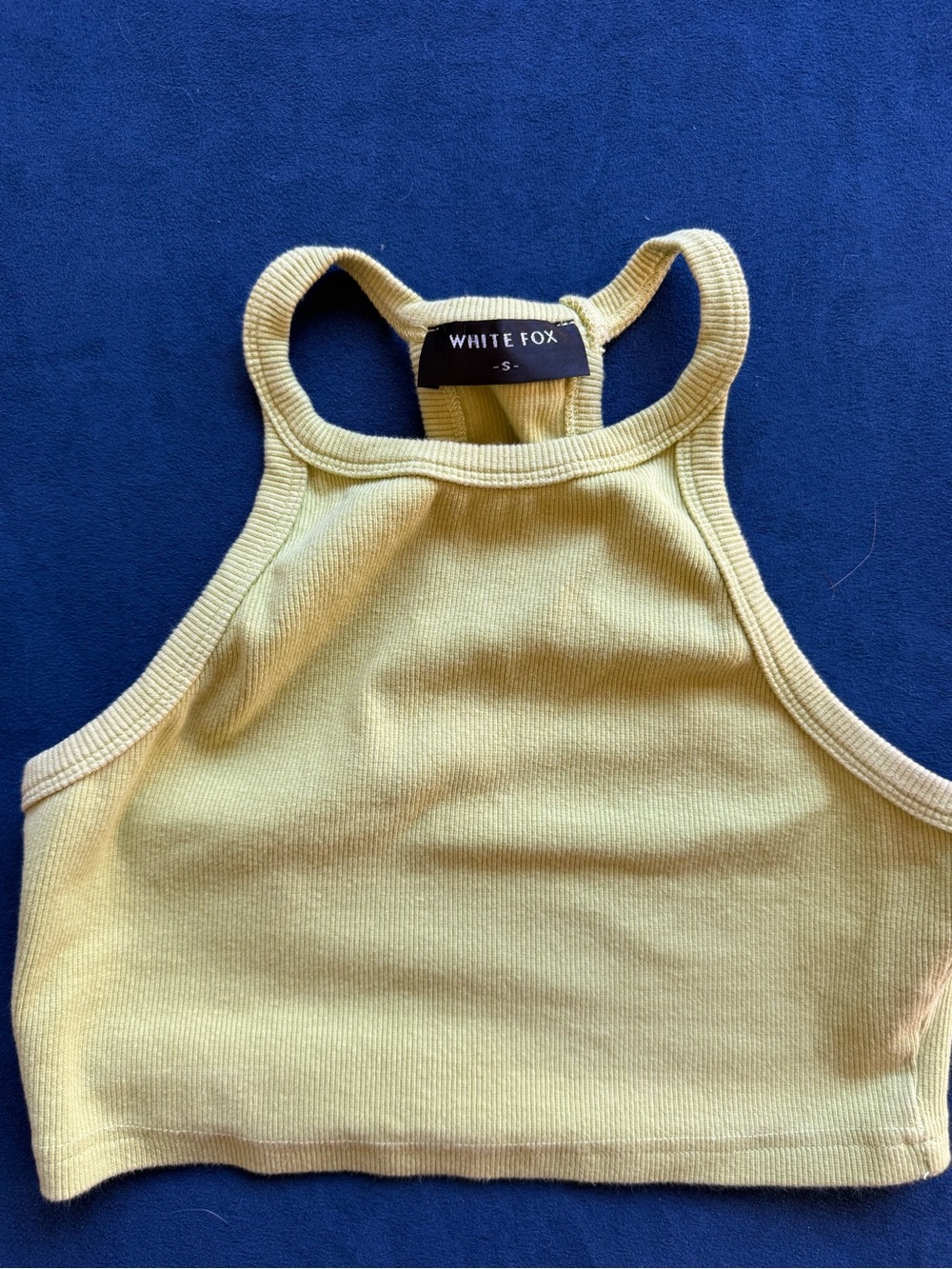 White Fox Boutique Lemon Ribbed Halter Crop